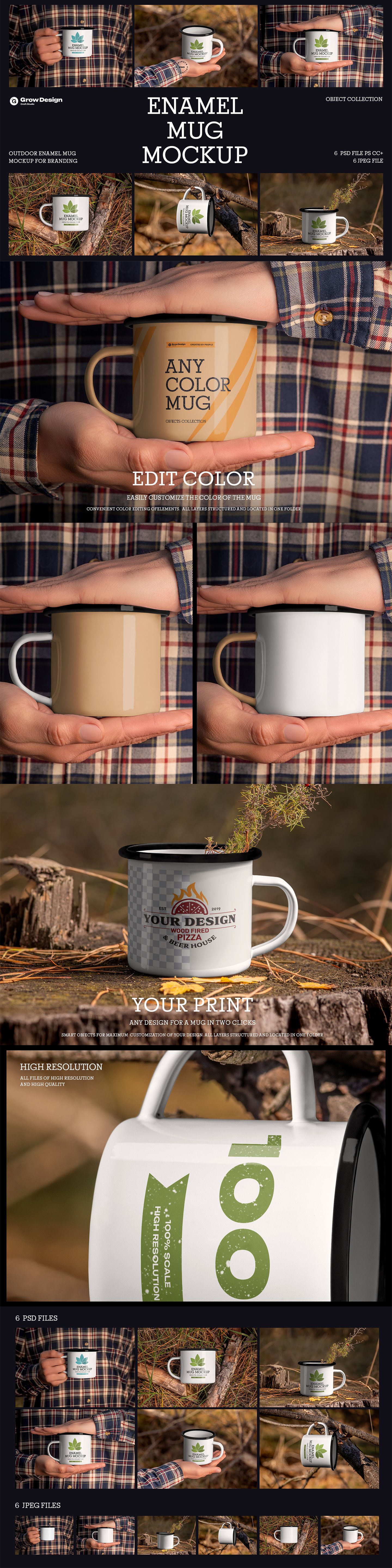 6 Outdoor Enamel Mug Mockup For Branding Presentation