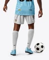 Afro-American Man Wearing Raglan Soccer Jersey and Shorts Mockup