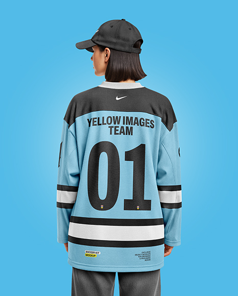 Woman Wearing Ice Hockey Jersey and Cap Mockup