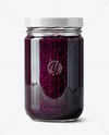 Clear Glass Jar with Blueberry Jam Mockup
