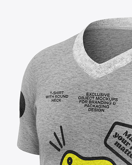 Kids Heather V-Neck T-Shirt Mockup - Half Side View