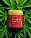 Plastic Supplements Jar on a Hemp Leaves Mockup