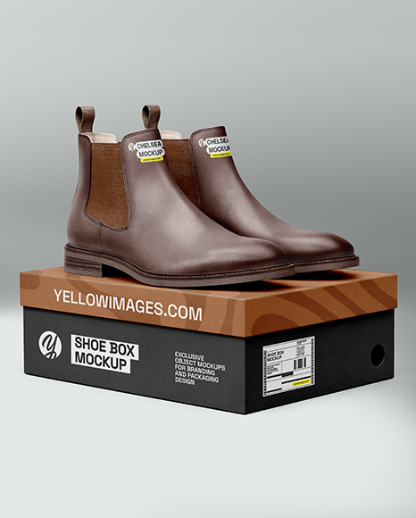 Pair of Chelsea Boots with Shoe Box Mockup