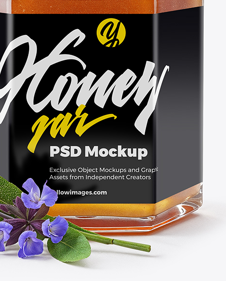 Hexagonal Glass Jar with Sage Honey Mockup