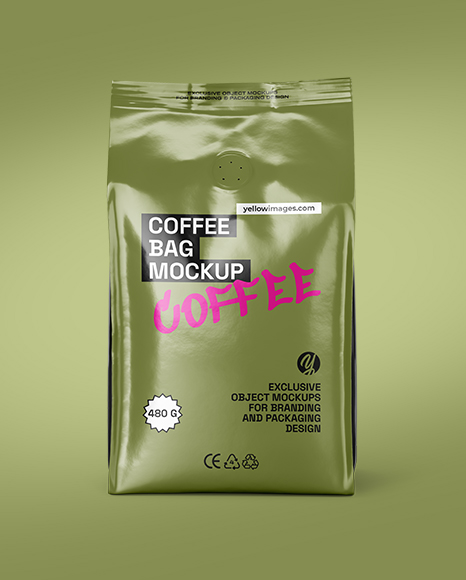 Glossy Coffee Bag with Valve Mockup
