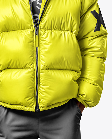 Black Man Wearing Puffer Jacket and Pants Mockup