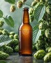Beer Bottle Surrounded by Hops Branches Mockup