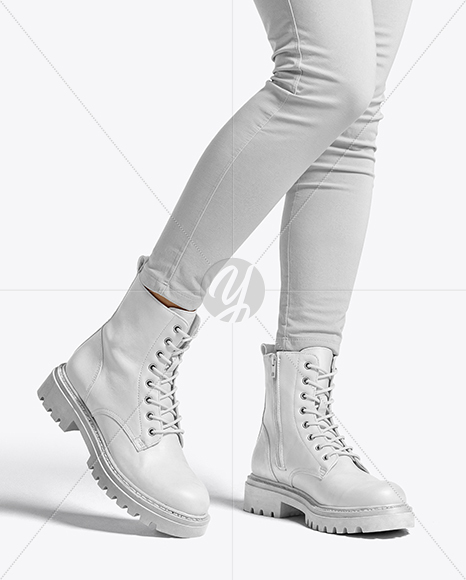 Combat Boots on Women's Legs with Leggings Mockup