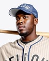 Black Man Wearing a Full Baseball Kit with Bat Mockup