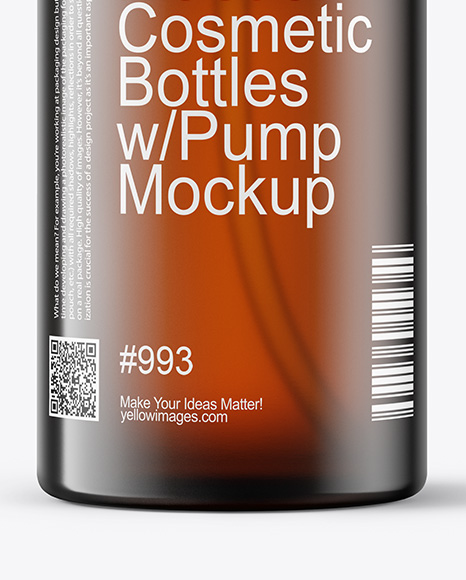 Amber Cosmetic Bottles with Pump Cap Mockup