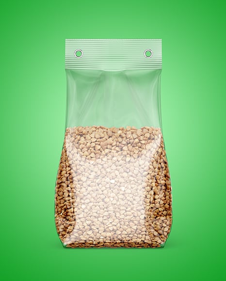 Transparent Package with Buckwheat Mockup