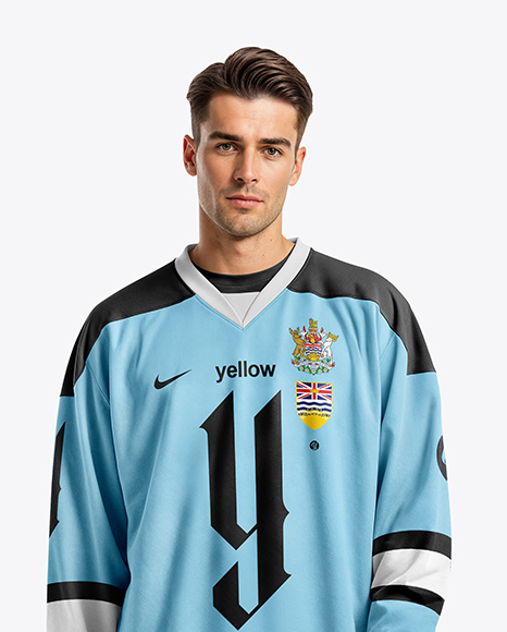 Man Wearing Ice Hockey Jersey Mockup