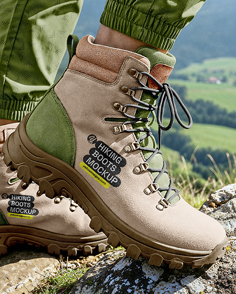 Pair of Hiking Boots on Woman's Legs Mockup