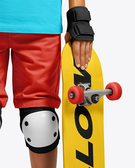 Boy in Protective Gear with Skateboard Mockup