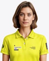 A Woman Wearing a Polo Shirt and Pants Mockup