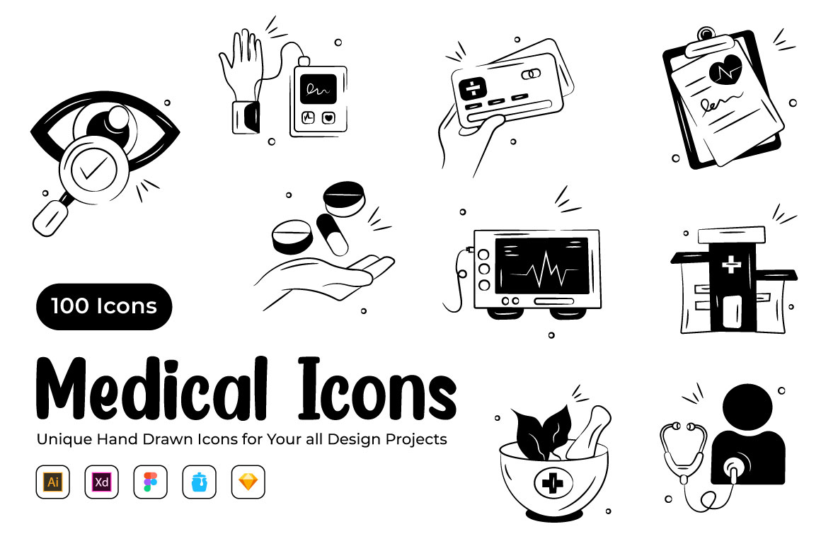 Medical hand-drawn icons