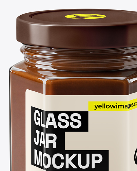 Glass Hexagonal Jar with Chocolate Fudge Sauce Mockup