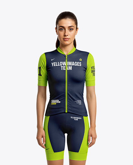 Woman Wearing Cycling Jersey and Bib Shorts Mockup