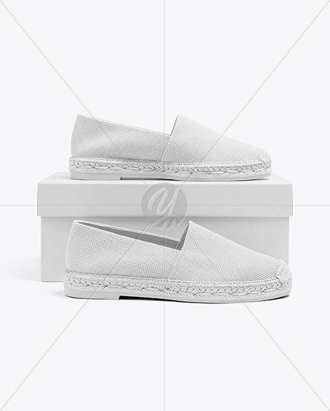 Pair of Women's Espadrilles with Shoe Box Mockup