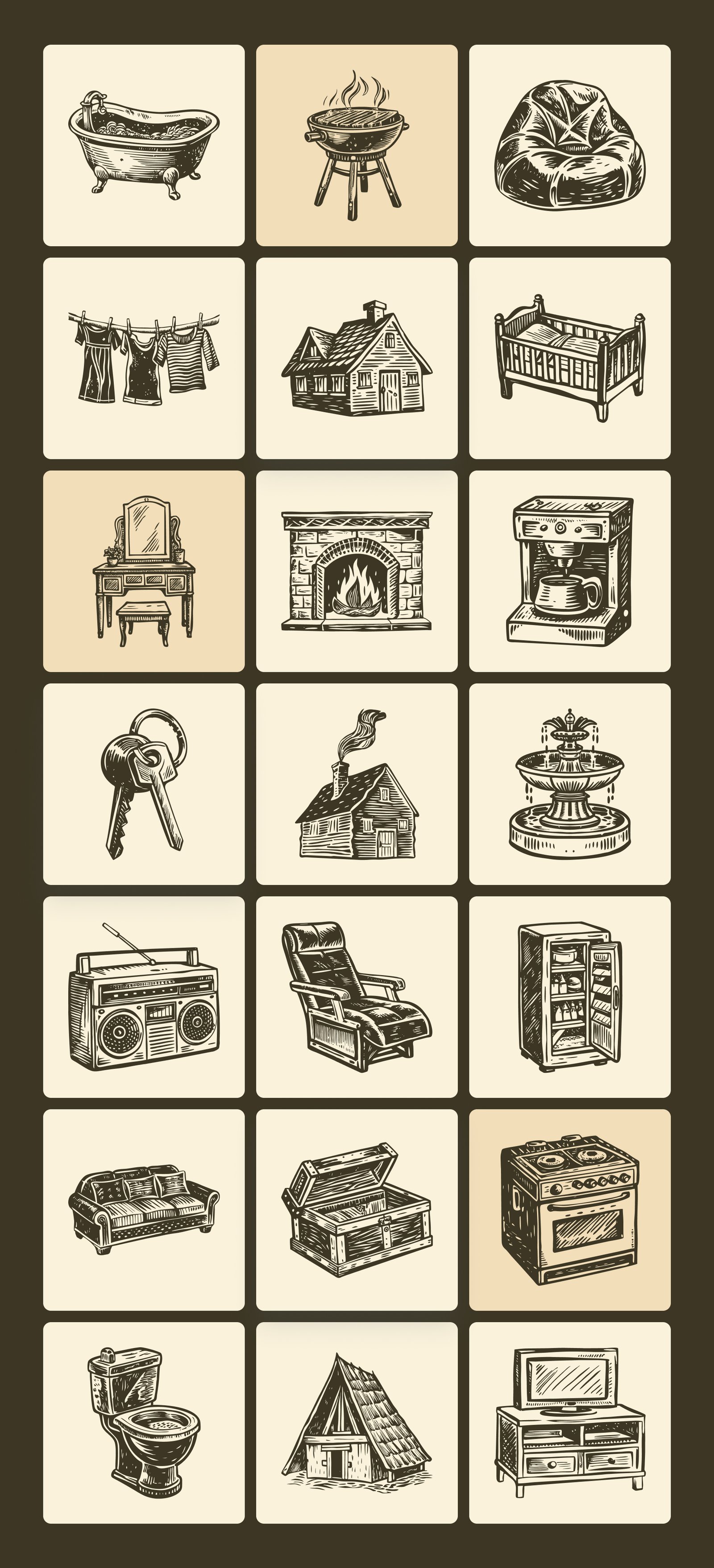 Vintage Home Illustration Set