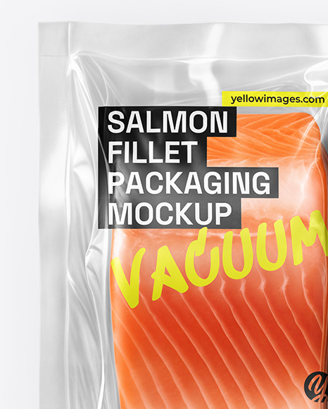 Clear Plastic Flow-Pack with Salmon Fillet Steak Mockup
