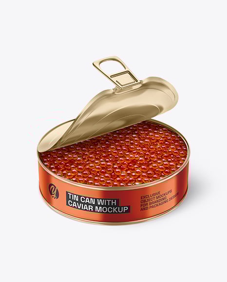 Opened Tin Can w Red Caviar Mockup