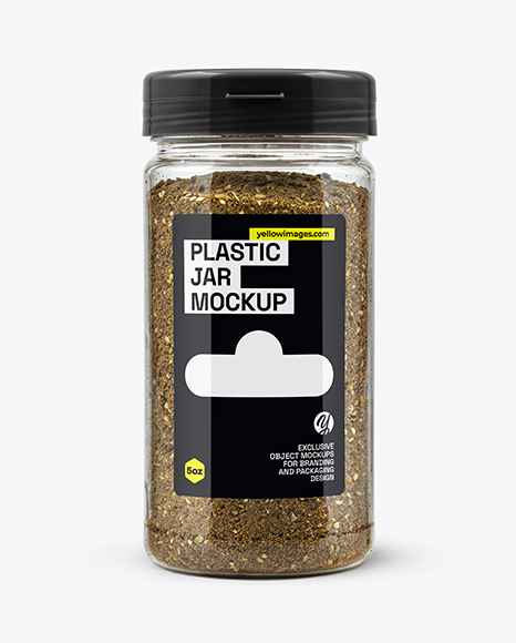 Clear Plastic Jar with Za'atar Spice Mockup