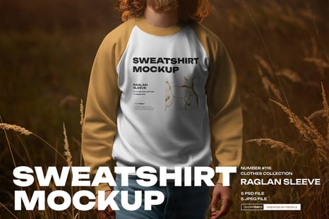 5 Mockups of Men's Raglan Sleeve Sweatshirt on the Sunset Outdoor. Vol 02 - Apparel mockups