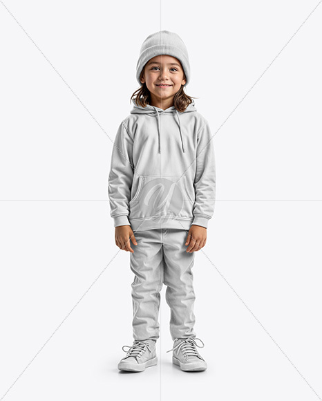 Boy Wearing a Hoodie and Beanie Hat Mockup