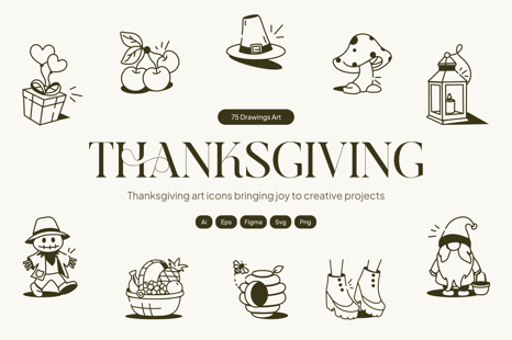Thanksgiving Drawings Art Set - Graphics
