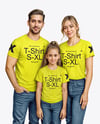 Family with a Girl Wearing T-shirts and Jeans Mockup