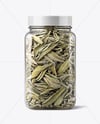 Square Plastic Jar with Sage Herb Mockup