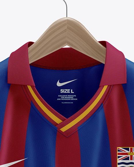 Soccer Polo Jersey on a Wooden Hanger Mockup
