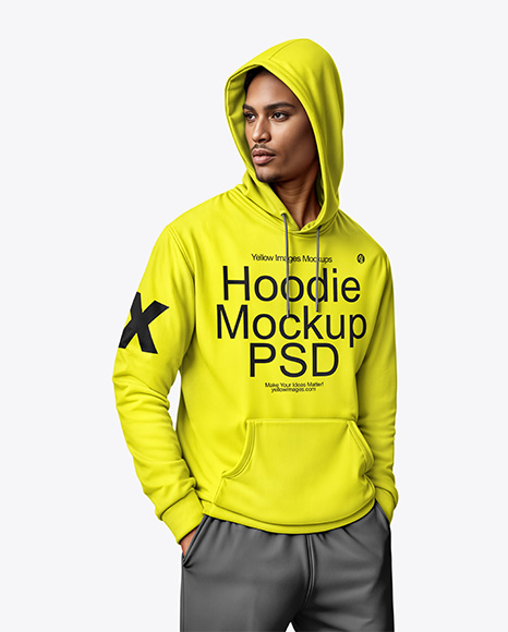 Black Man Wearing a Hoodie and Pants Mockup - Crop top hoodie mockup