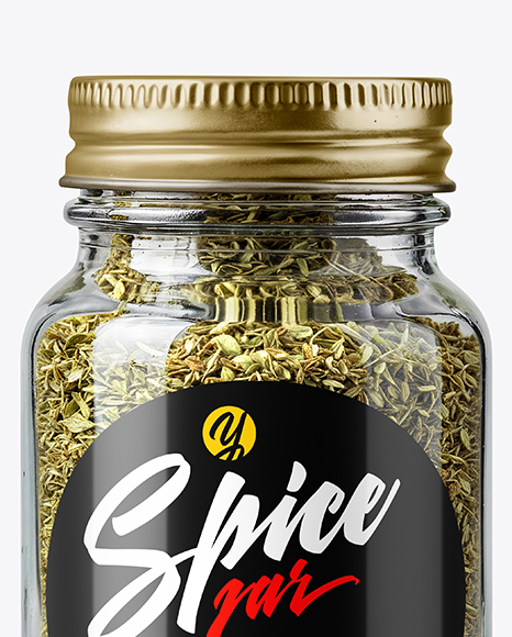 Glass Spice Jar with Oregano Mockup