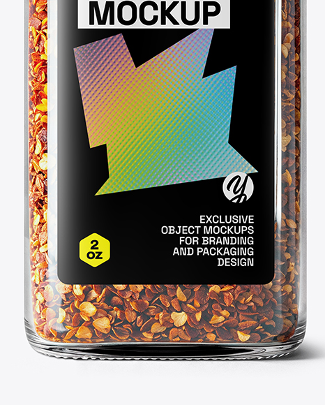 Square Glass Jar with Chili Pepper Flakes Mockup