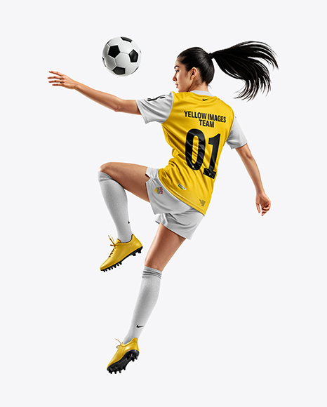 Woman Wearing Soccer Jersey and Shorts Mockup - Mockups