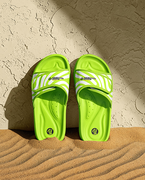 Slide Sandals Next to The Wall Mockup - Apparel mockups