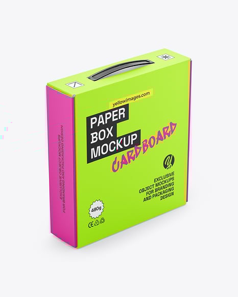 Paper Box with Plastic Handle Mockup
