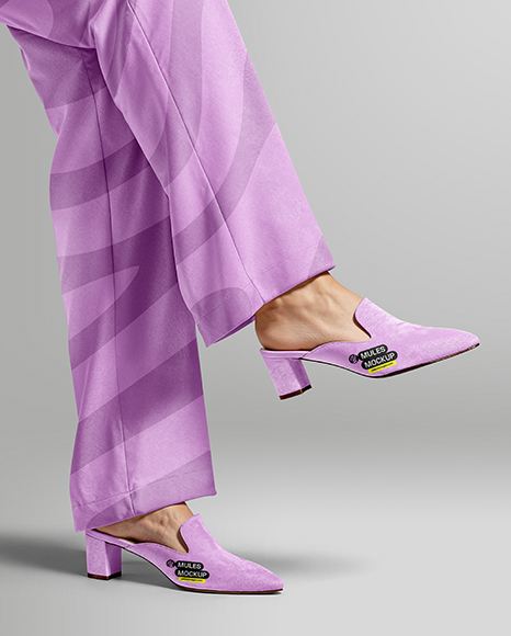 Pair of Suede Mules on Woman's Legs Mockup