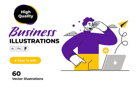 Flat Business Illustration Pack – Bold Purple & Yellow - Graphics