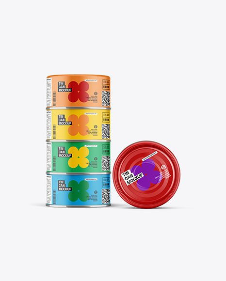 Five Matte Tin Cans Mockup