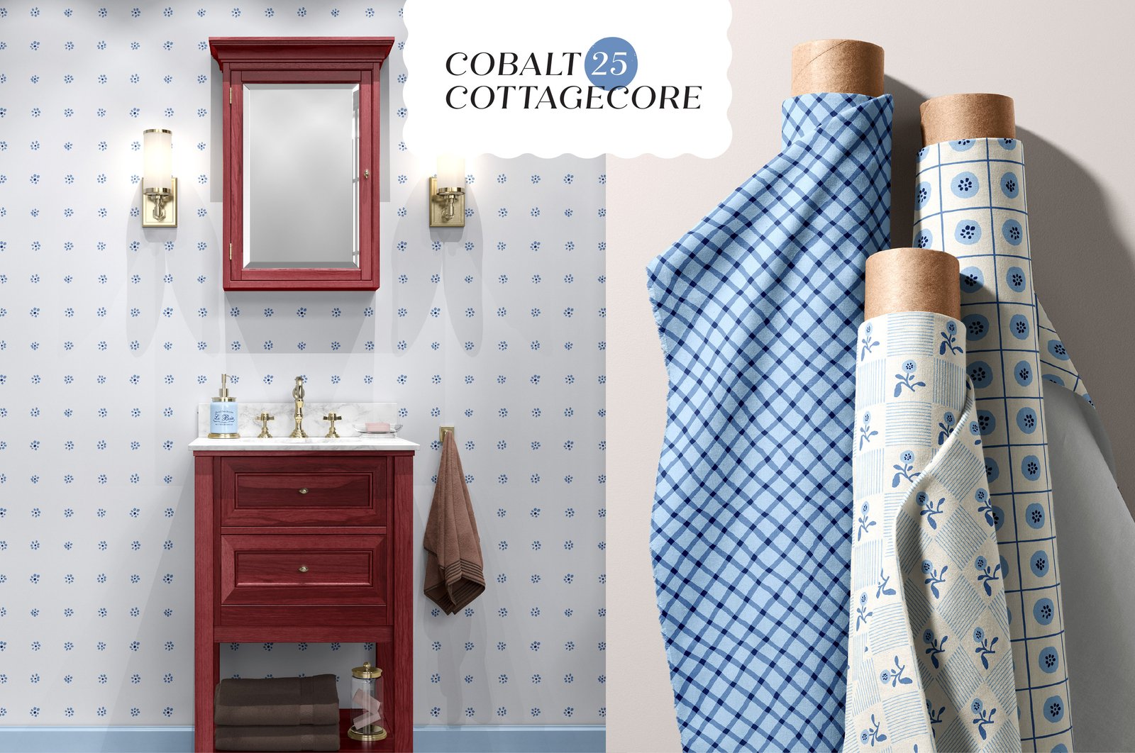 Cobalt Cottagecore. Seamless Patterns
