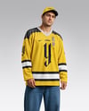 Man Wearing Ice Hockey Jersey and Cap Mockup