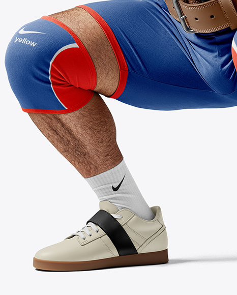 Man Wearing Weightlifting Suit with Barbell Mockup