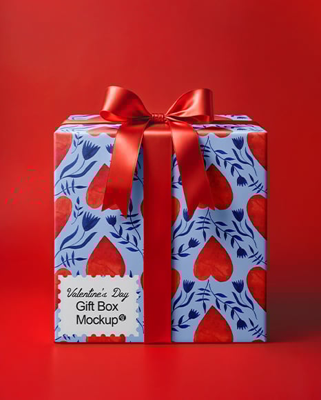 Gift Box on Red Background Mockup