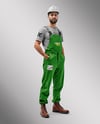 Builder Wearing Bib Overalls and T-Shirt Mockup