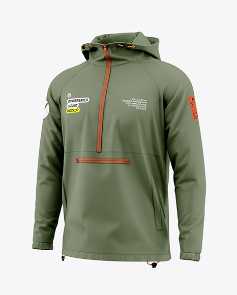 Men's Anorak Windbreaker Jacket Mockup - Half Side View