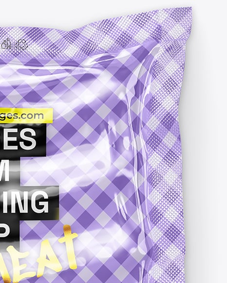 Glossy Plastic Flow-Pack with Sausages Mockup