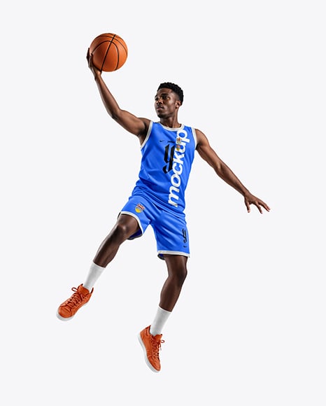 Afro-American Basketball Player Wearing Full Basketball Uniform Mockup - Basketball+Shorts+Mockup+-+Front+